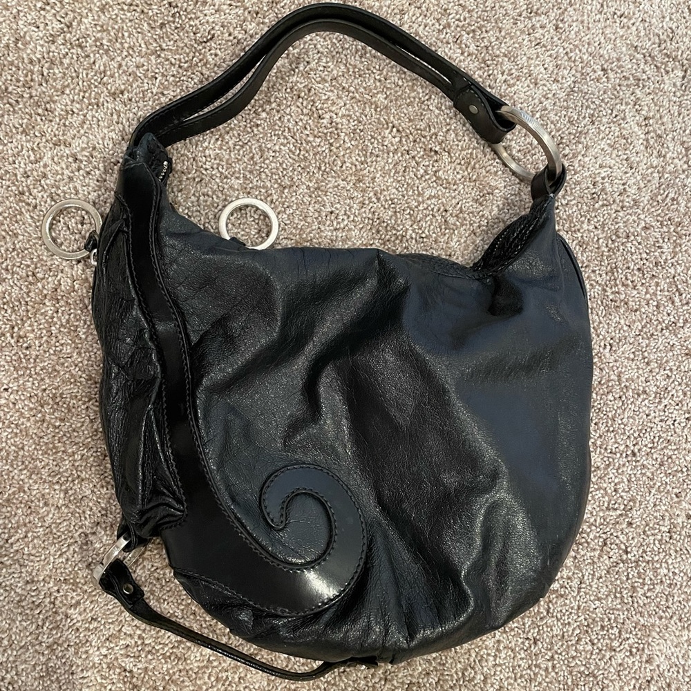 Fendi Black Leather Hobo Bag With silver Hardware